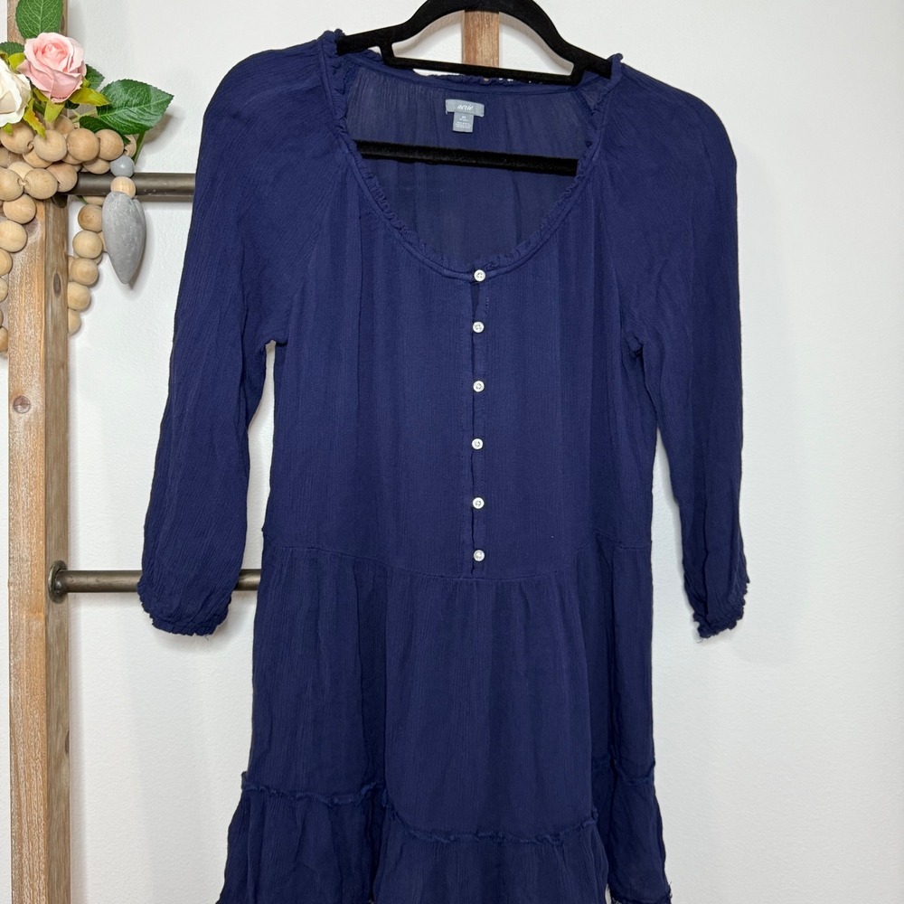 Aerie Blue Long Sleeve Peasant Mini Dress Size X Small - Picture 3 of 10
